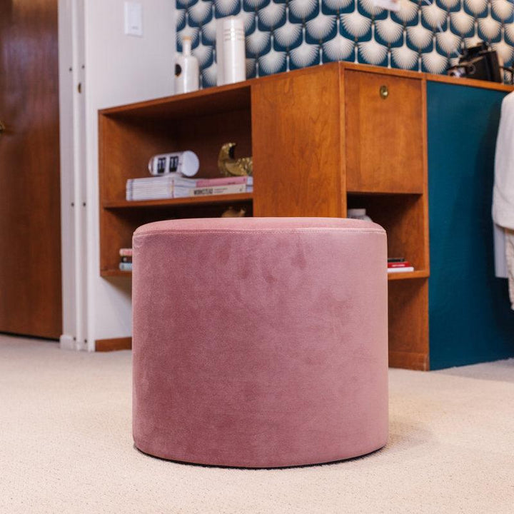 Alhome Velvet Pink Pouf Malaysian Wood, Velvet Fabric, Pink Color (40x40x40) - Zrafh.com - Your Destination for Baby & Mother Needs in Saudi Arabia