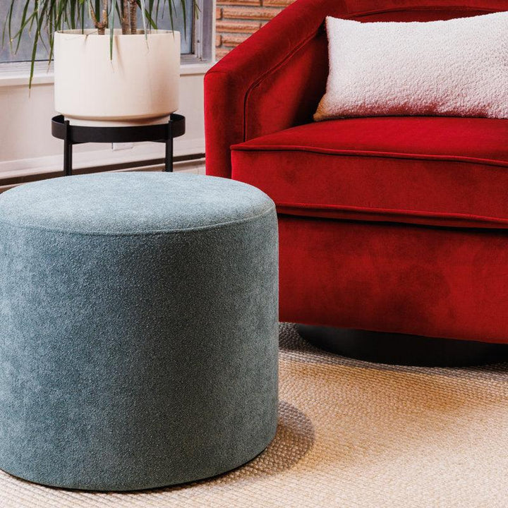 Alhome Linen Blue Pouf Malaysian Wood, Linen Fabric, Blue Color (40x40x40) - Zrafh.com - Your Destination for Baby & Mother Needs in Saudi Arabia