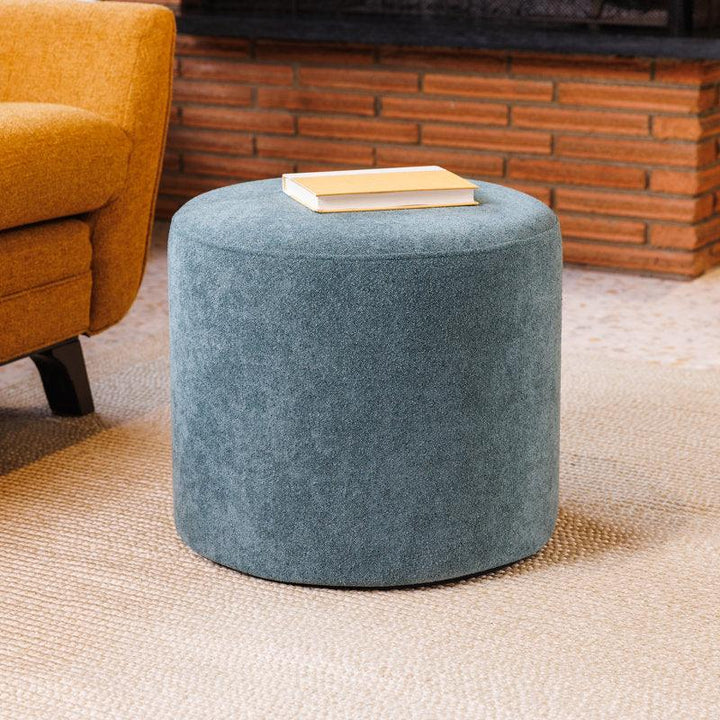 Alhome Linen Blue Pouf Malaysian Wood, Linen Fabric, Blue Color (40x40x40) - Zrafh.com - Your Destination for Baby & Mother Needs in Saudi Arabia