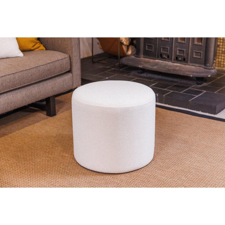 Alhome Linen White Pouf Malaysian Wood, Linen Fabric, White Color (40x40x40) - Zrafh.com - Your Destination for Baby & Mother Needs in Saudi Arabia