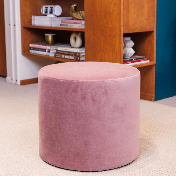 Alhome Velvet Pink Pouf Malaysian Wood, Velvet Fabric, Pink Color (40x40x40) - Zrafh.com - Your Destination for Baby & Mother Needs in Saudi Arabia