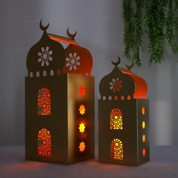 Family Ship A set of two iron Ramadan lanterns with golden color lighting - Zrafh.com - Your Destination for Baby & Mother Needs in Saudi Arabia