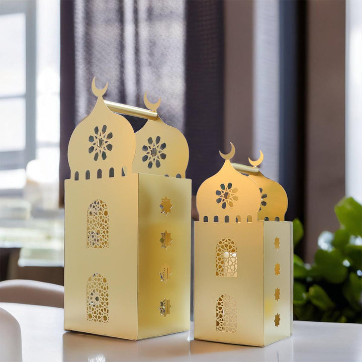 Family Ship A set of two iron Ramadan lanterns with golden color lighting - Zrafh.com - Your Destination for Baby & Mother Needs in Saudi Arabia