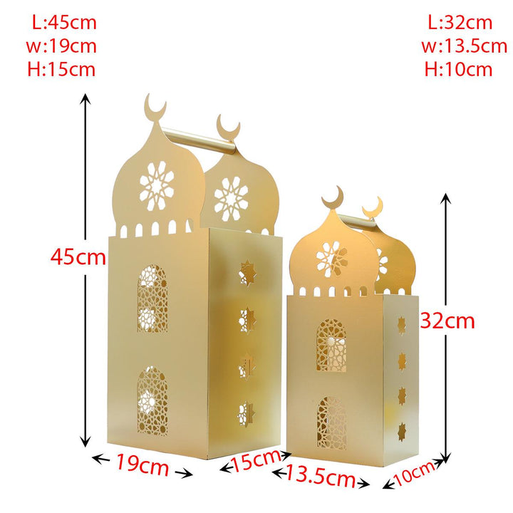 Family Ship A set of two iron Ramadan lanterns with golden color lighting - Zrafh.com - Your Destination for Baby & Mother Needs in Saudi Arabia