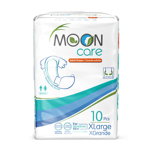 Mooncare Adult Diapers Xl With Soft And Flexible Side Elastic Design For Maximum Comfort, Hypoallergenic And Non-Irritating, With A Special Wetness Indicator, For Both Sexes, 120-160 cm, 10 Pieces