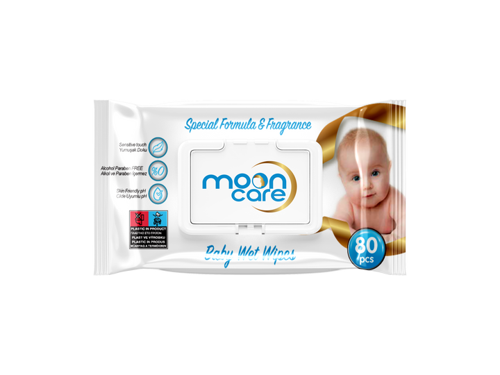 Mooncare Baby Wet Wipes Special Formula & Fragrance - Alcohol & Paraben Free For Sensitive Skin 80 pcs