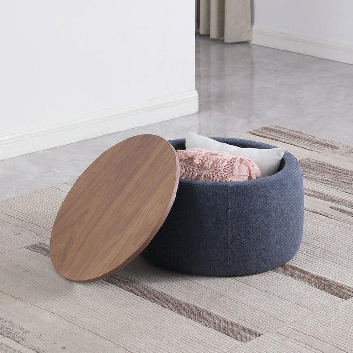 Alhome Linen Navy Pouf Malaysian Wood, Linen Fabric, Navy Color (60x45x45) - Zrafh.com - Your Destination for Baby & Mother Needs in Saudi Arabia