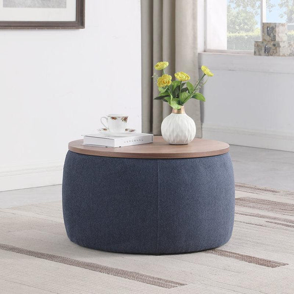 Alhome Linen Navy Pouf Malaysian Wood, Linen Fabric, Navy Color (60x45x45) - Zrafh.com - Your Destination for Baby & Mother Needs in Saudi Arabia