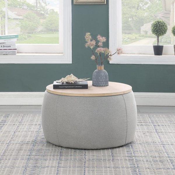 Alhome Linen Gray Pouf Malaysian Wood, Linen Fabric, Gray Color (60x45x45) - Zrafh.com - Your Destination for Baby & Mother Needs in Saudi Arabia