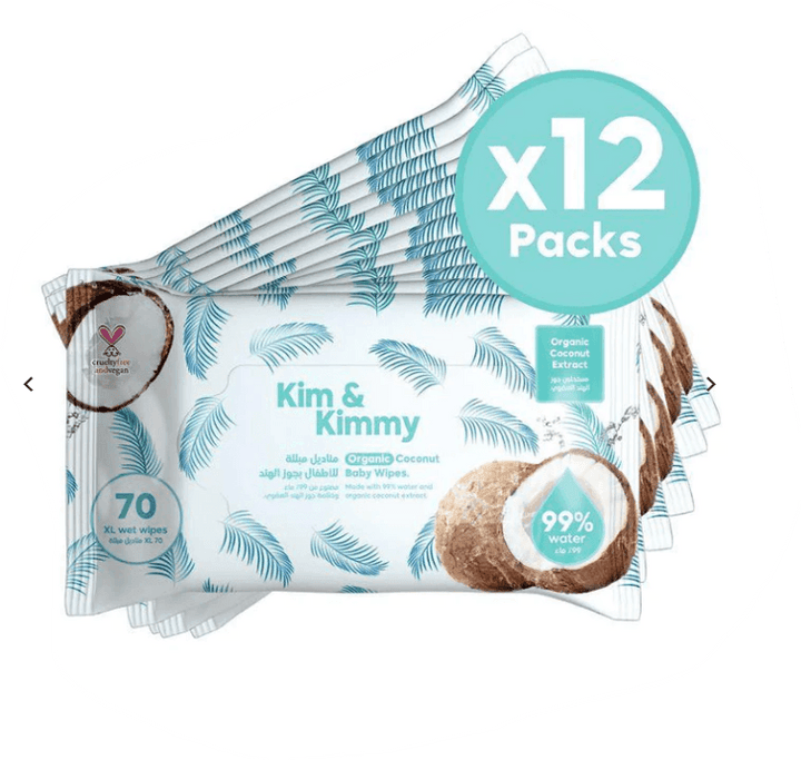 Kim & Kimmy Organic Coconut Wet Wipes - 70wipes x 4 packs - Zrafh.com - Your Destination for Baby & Mother Needs in Saudi Arabia