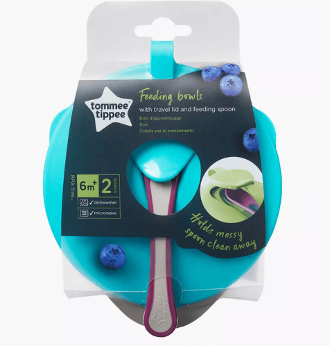 Tommee Tippee On The Go Feeding Bowl x 2, Lid and Spoon- Blue - Zrafh.com - Your Destination for Baby & Mother Needs in Saudi Arabia