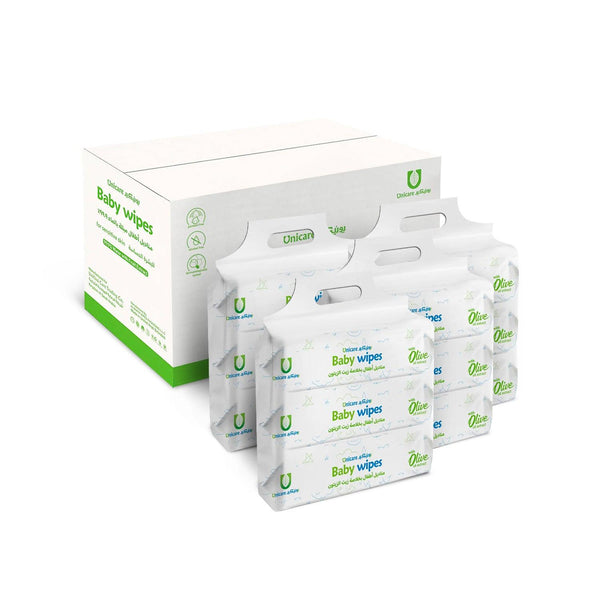 Unicare Baby Wipes 468 g 12 pk of 64 Wipes -Olive oil (768 wipes) - Zrafh.com - Your Destination for Baby & Mother Needs in Saudi Arabia