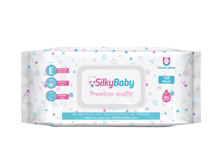 Unicare Silky Baby Kids wipes 544 g -12 PK of 120 Wipes- premium quality (1440 wipes) - Zrafh.com - Your Destination for Baby & Mother Needs in Saudi Arabia