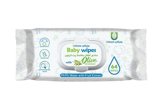 Unicare Baby Wipes 468 g-Olive oil (64 wipes) - Zrafh.com - Your Destination for Baby & Mother Needs in Saudi Arabia