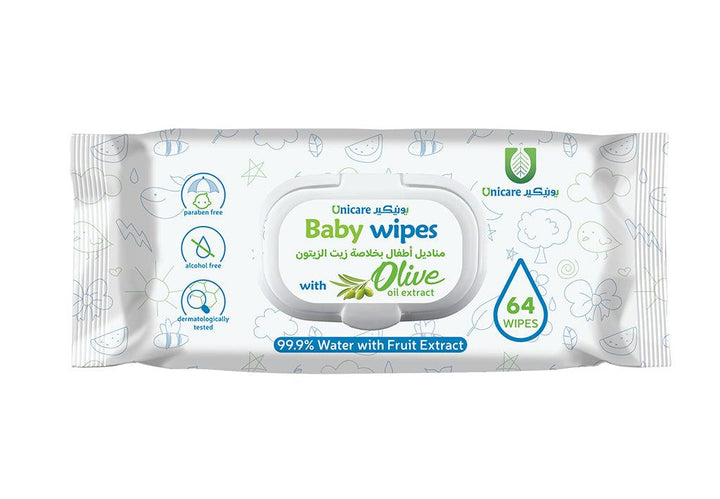 Unicare Baby Wipes 468 g-Olive oil (64 wipes) - Zrafh.com - Your Destination for Baby & Mother Needs in Saudi Arabia