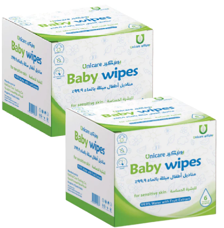 Unicare Baby Water Wipes Pack of  6 x 2 x 64 Sheet - (768 Wipes)