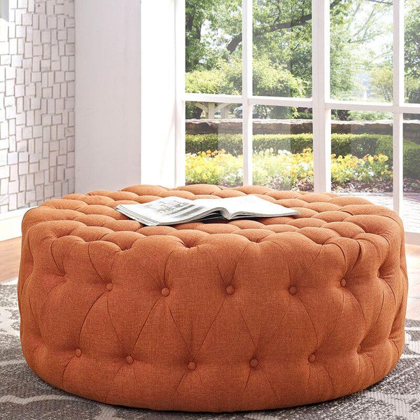 Alhome Linen Light Orange Pouf Malaysian Wood, Linen Fabric, Light Orange Color (70x45) - Zrafh.com - Your Destination for Baby & Mother Needs in Saudi Arabia