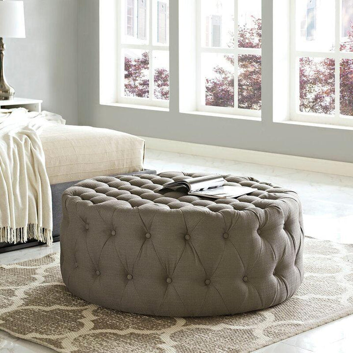 Alhome Linen Gray Pouf Malaysian Wood, Linen Fabric, Gray Color (70x45) - Zrafh.com - Your Destination for Baby & Mother Needs in Saudi Arabia