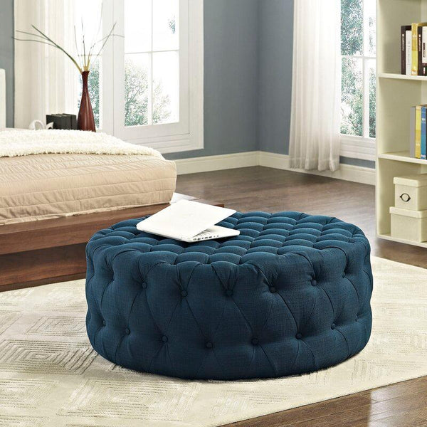 Alhome Linen Navy Pouf Malaysian Wood, Linen Fabric, Navy Color (70x45) - Zrafh.com - Your Destination for Baby & Mother Needs in Saudi Arabia