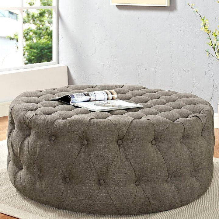 Alhome Linen Gray Pouf Malaysian Wood, Linen Fabric, Gray Color (70x45) - Zrafh.com - Your Destination for Baby & Mother Needs in Saudi Arabia