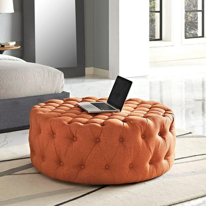 Alhome Linen Light Orange Pouf Malaysian Wood, Linen Fabric, Light Orange Color (70x45) - Zrafh.com - Your Destination for Baby & Mother Needs in Saudi Arabia