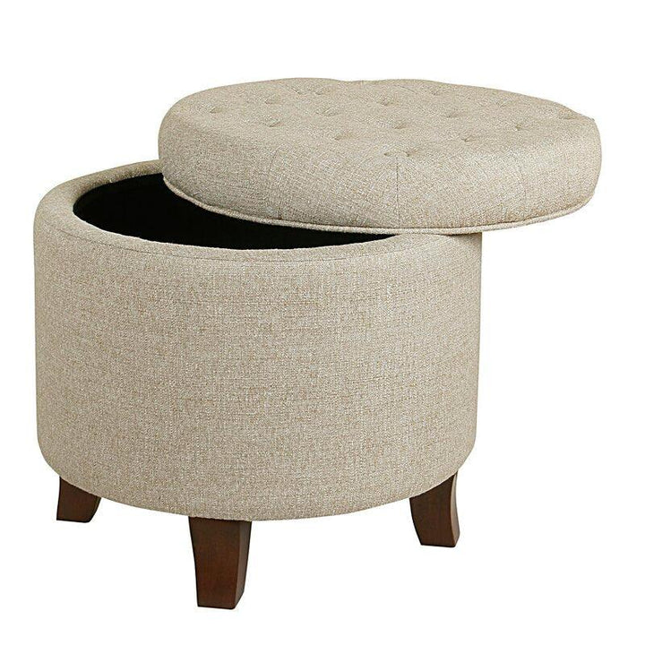 Alhome Linen Beige Pouf Malaysian Wood, Linen Fabric, Beige Color (60x45x45) - Zrafh.com - Your Destination for Baby & Mother Needs in Saudi Arabia