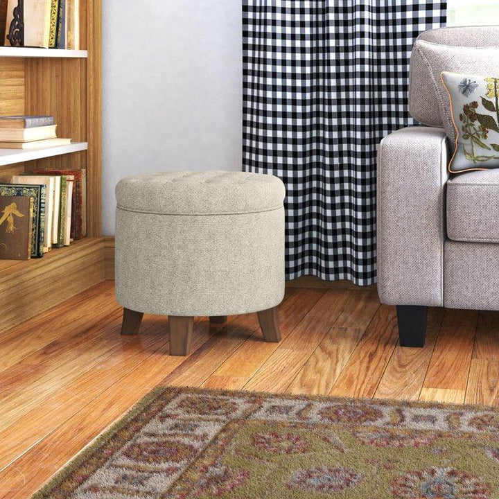 Alhome Linen Beige Pouf Malaysian Wood, Linen Fabric, Beige Color (60x45x45) - Zrafh.com - Your Destination for Baby & Mother Needs in Saudi Arabia