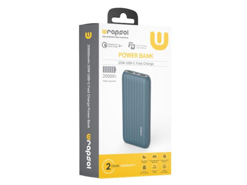 Wrapsol Portable Charger Supports Fast Charging Technology 20 W Capacity 20000 mAh