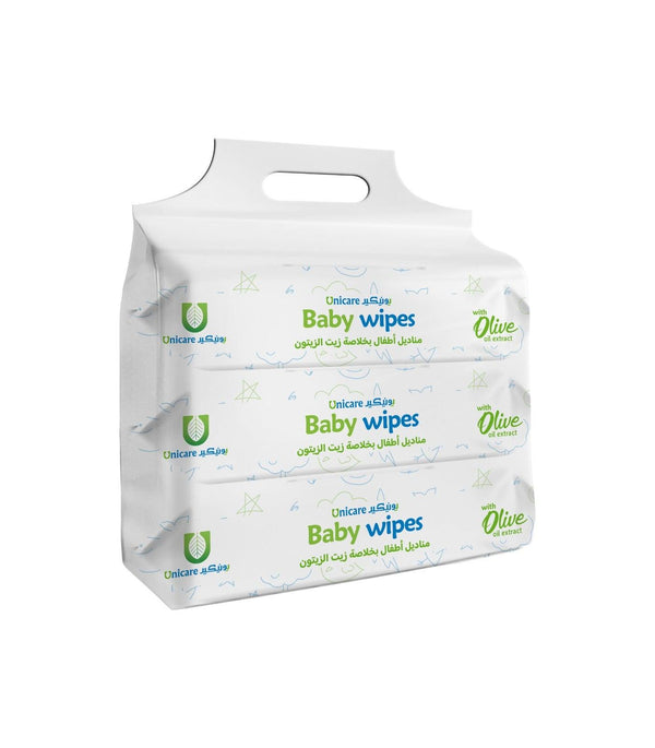 Unicare Baby Wipes 468 g pk3 -Olive oil (192 wipes) - Zrafh.com - Your Destination for Baby & Mother Needs in Saudi Arabia