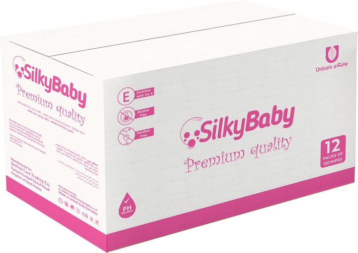 Unicare Silky Baby Kids wipes 544 g -12 PK of 120 Wipes- premium quality (1440 wipes) - Zrafh.com - Your Destination for Baby & Mother Needs in Saudi Arabia