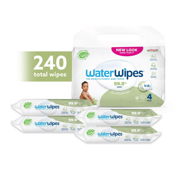 WaterWipes Plastic-Free Textured Clean, Toddler & Baby Wipes, 99.9% Water,  Fragrance-Free, 540 Count (9 Packs)