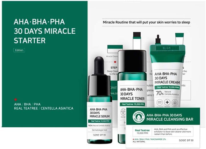Some By Mi Aha-Bha-Pha 30 Days Miracle Starter Kit (Soap 25G + Toner 30ml+ Serum 10ml+ Cream 20G) - Zrafh.com - Your Destination for Baby & Mother Needs in Saudi Arabia