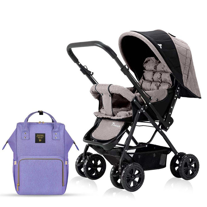 Teknum Reversible Look at Me Stroller - Khaki + Sunveno Diaper Bags - Light Blue - Zrafh.com - Your Destination for Baby & Mother Needs in Saudi Arabia
