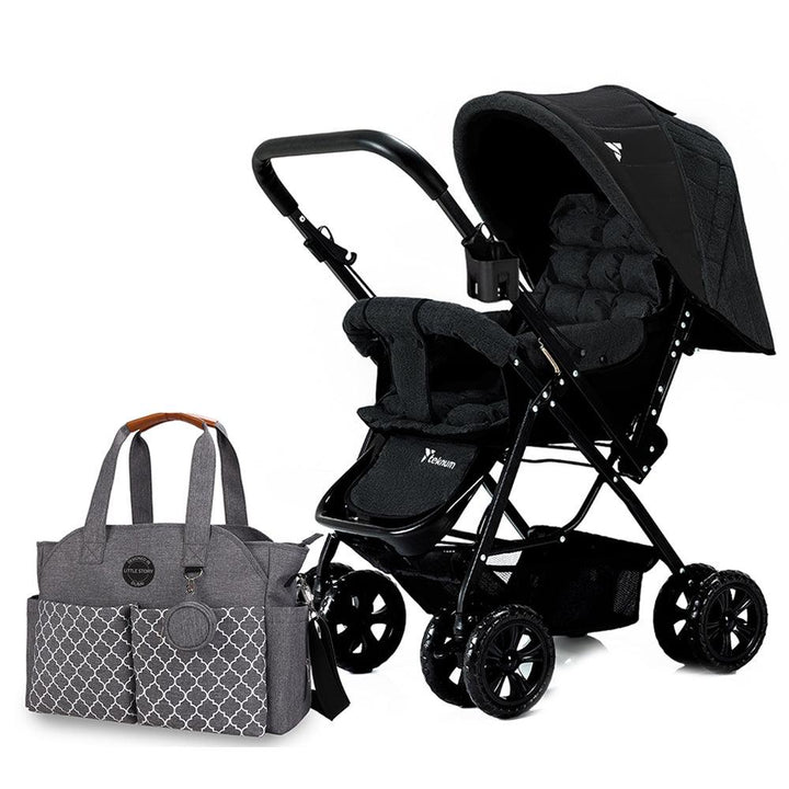 Teknum Reversible Look at Me Stroller - Black+ Little Story Signature Diaper Bag - Grey - Zrafh.com - Your Destination for Baby & Mother Needs in Saudi Arabia