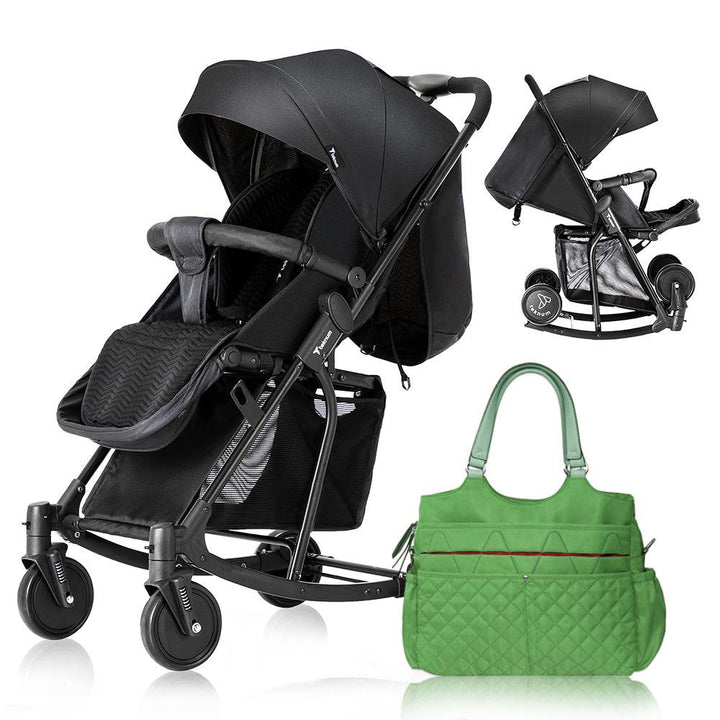 Teknum Stroller With Rocker with Green Fashion Diaper Bag- Black - ZRAFH