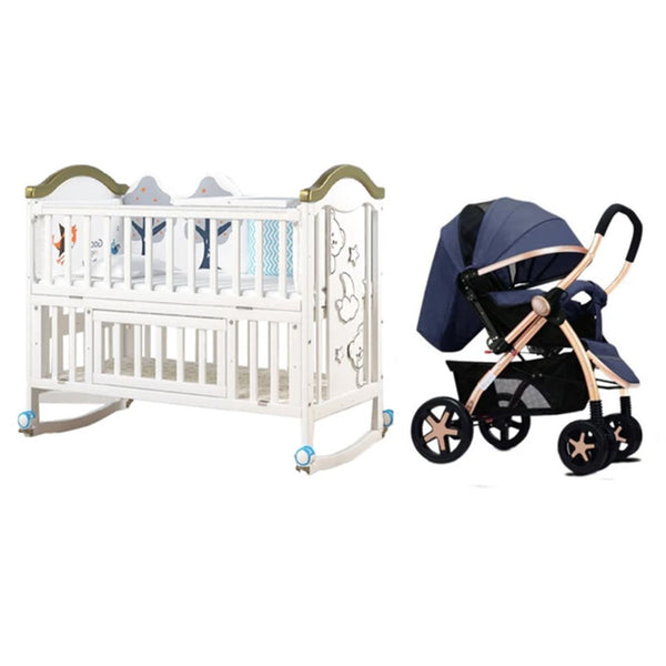 Dreeba Baby Bundle Set - Dreeba Multifunctional Baby Crib - White -WBB598G with Dreeba One Way Folding Stroller with Storage Basket Travel Stroller  with Rear Dividers and Compact Foldable Design 859h