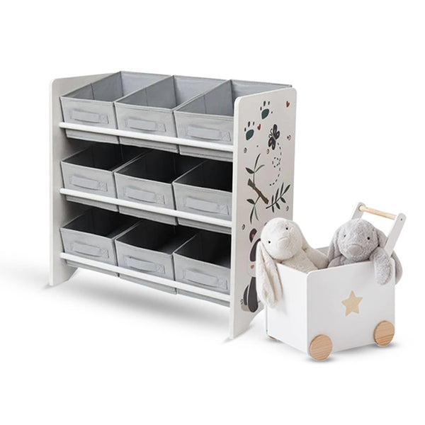 Dreeba Toys Bundles 2-in-1 Grey - Dreeba Kids Toy Organizer with 9 Storage Fabric Bins - Grey  & Dreeba Practical And Attractive Children's Storage Box with Castors (Toys not included)