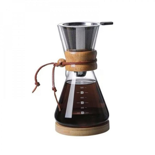 Rebune Chemex Drip Coffee Maker Wooden Design Glass Drip Coffee Maker With Stainless Steel Filter - 600 ml - RWG- 600 - Zrafh.com - Your Destination for Baby & Mother Needs in Saudi Arabia
