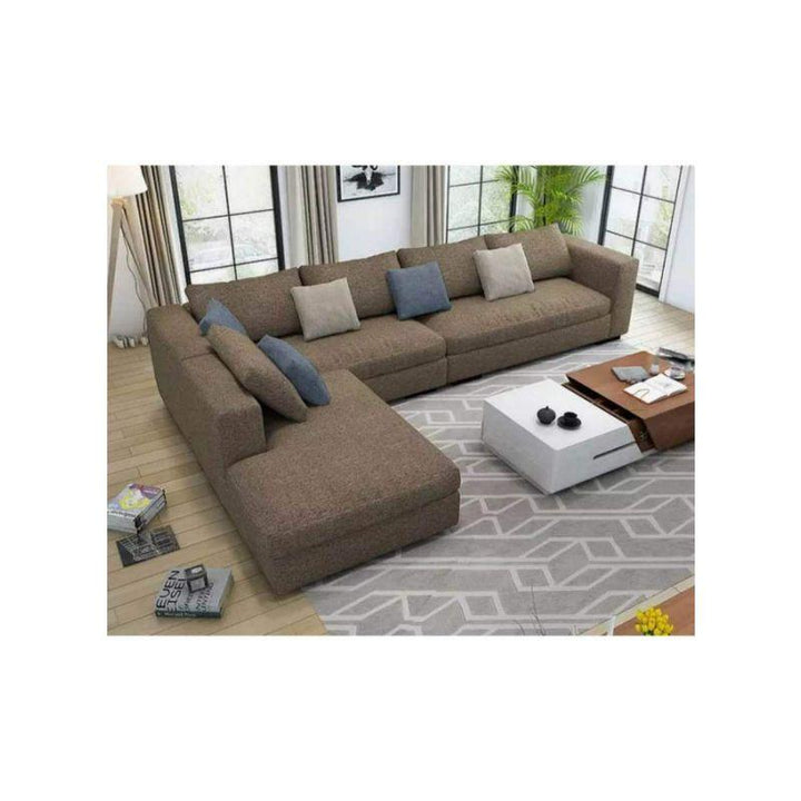 Alhome LShape sofa 300x200x85x90 cm - Brown - Zrafh.com - Your Destination for Baby & Mother Needs in Saudi Arabia