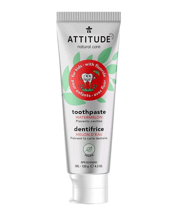 Attitude Kids Natural Toothpaste with Fluoride, Prevents Tooth Decay and Cavities Sugar-Free, Watermelon, 120 grams - Zrafh.com - Your Destination for Baby & Mother Needs in Saudi Arabia