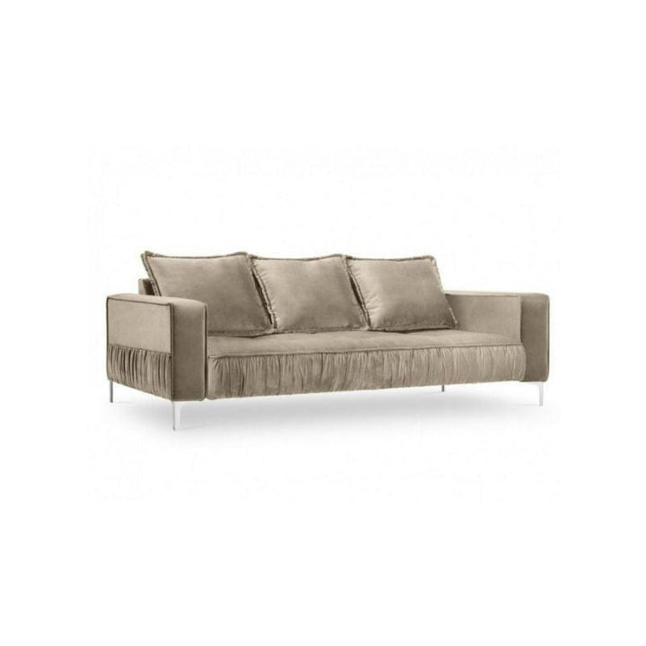 Alhome Velvet and Sweedish Wood 3 Seaters Sofa - Beige - AL-697 - Zrafh.com - Your Destination for Baby & Mother Needs in Saudi Arabia