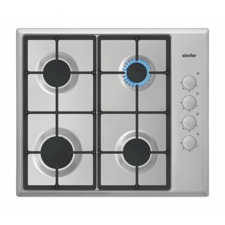 Simfer Built-In Gas Stove - 60 Cm - 4 Burners - Stainless Steel - Auto-Ignition - H6400QGRIM - Zrafh.com - Your Destination for Baby & Mother Needs in Saudi Arabia