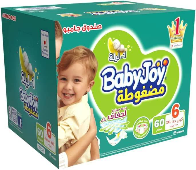 Babyjoy Compressed Diamond Pad, Size 6, Junior Xxl, 16+ Kg, Jumbo Box, 60 Diapers - ZRAFH