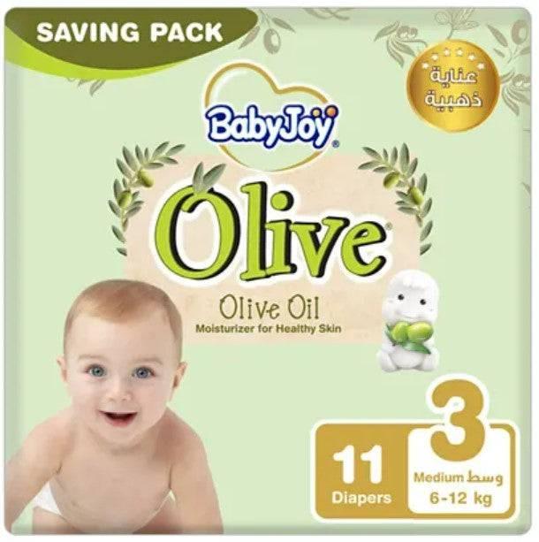 BabyJoy Olive Tape Diaper, Size 3 Medium, Saving Pack, 6-12 kg, Count 11 - ZRAFH