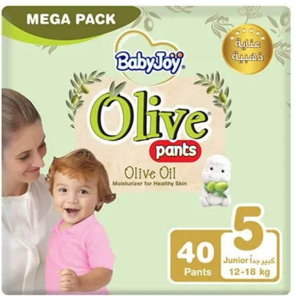 BabyJoy Olive Oil Pants, Size 5 Junior, 12 to 18 kg, Mega Pack, 40 Diapers - ZRAFH