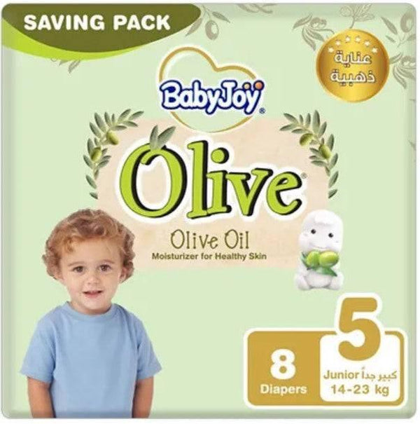 BabyJoy Olive Tape Diaper, Size 5 Junior, Saving Pack, 14-23 kg, Count 8 - ZRAFH