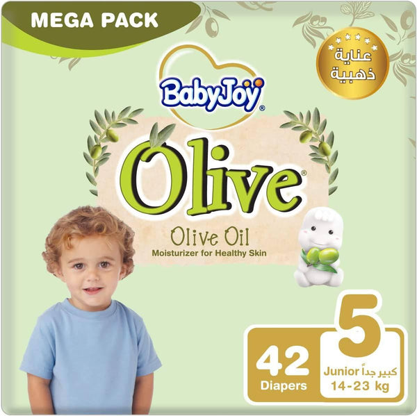 BabyJoy Olive Tape Diaper, Size 5 Junior Mega Pack 14 - 25 kg. Count 42 - ZRAFH