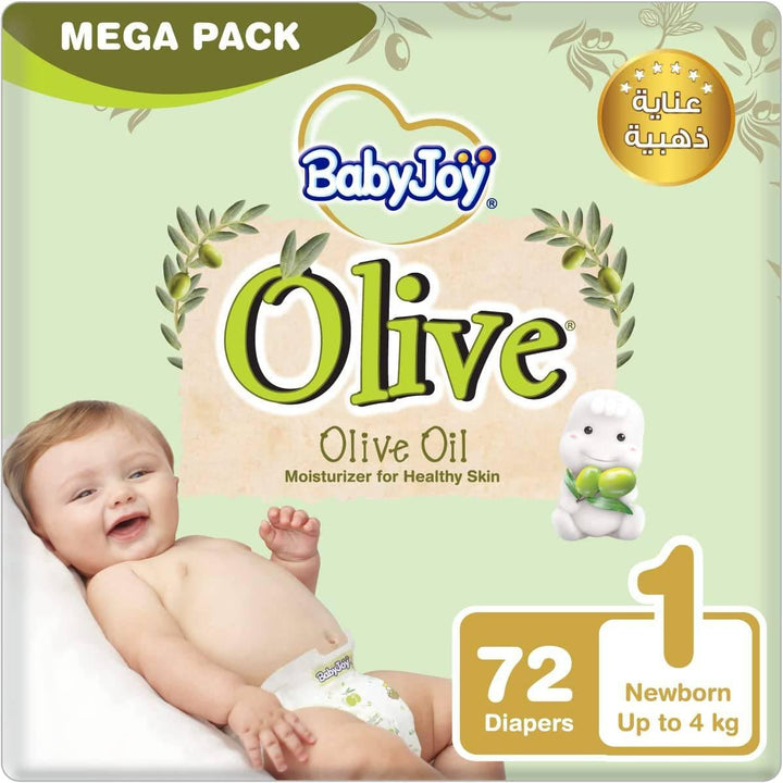 BabyJoy Olive Tape Diaper Size 1 Newborn Mega Pack, Up to 4 kg. Count 72 - ZRAFH