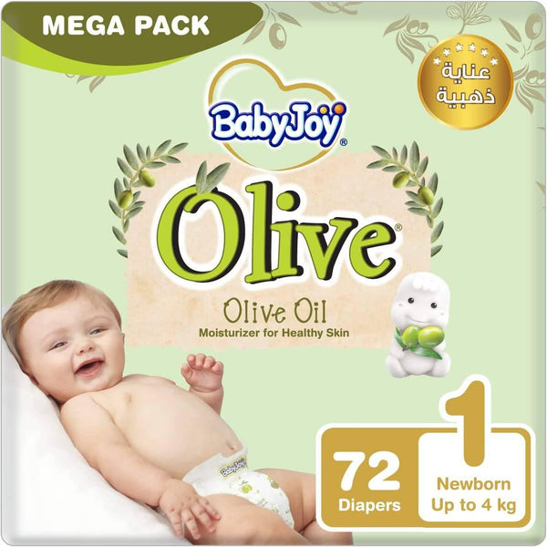 BabyJoy Olive Tape Diaper Size 1 Newborn Mega Pack, Up to 4 kg. Count 72 - ZRAFH