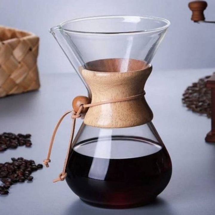Rebune Chemex Drip Coffee Maker Wooden Design Glass Drip Coffee Maker With Stainless Steel Filter - Zrafh.com - Your Destination for Baby & Mother Needs in Saudi Arabia